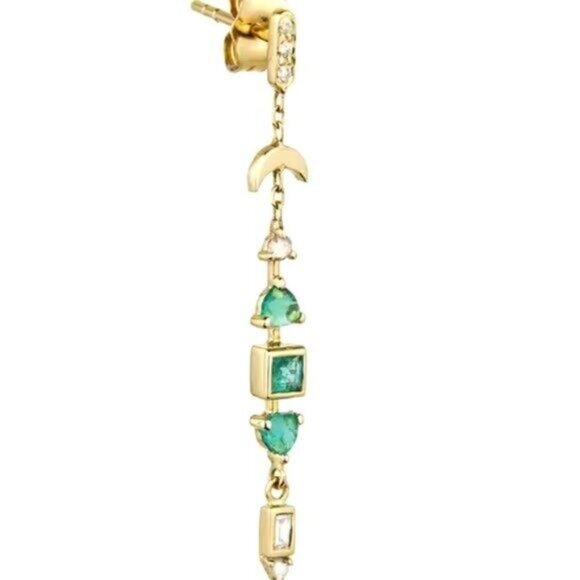 Gorgeous Dangle Earrings Gold w/Green Zircon Moon Celestial Jewelry BEAUTIFUL - Picture 5 of 12